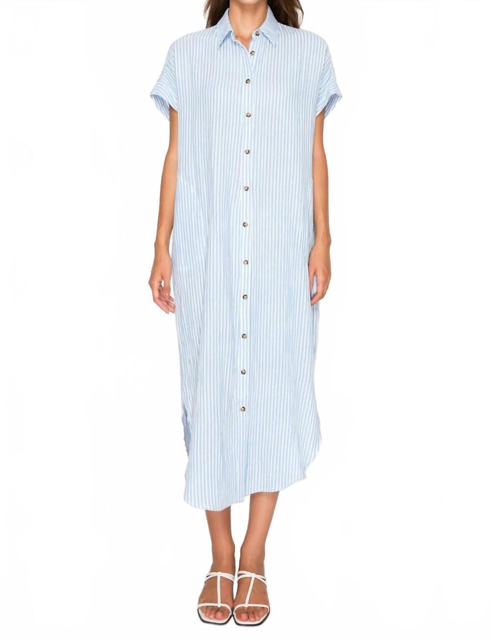 NEW MEET ME IN SANTORINI gauze stripe shirtdress in blue